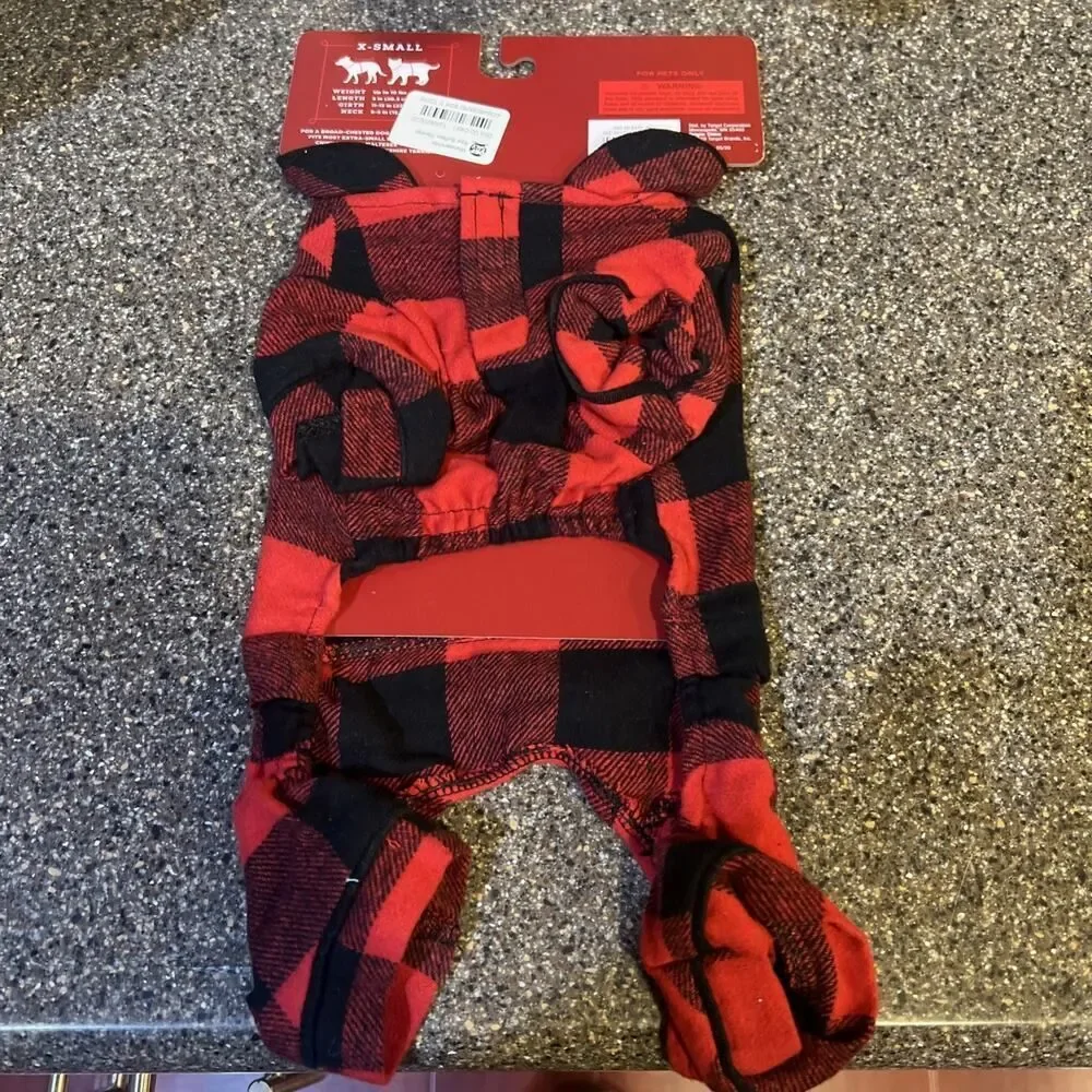 Wondershop Target XS Breed Dog Puppy Cat Pet Sweater & Pet Pajamas Red/Blk Plaid